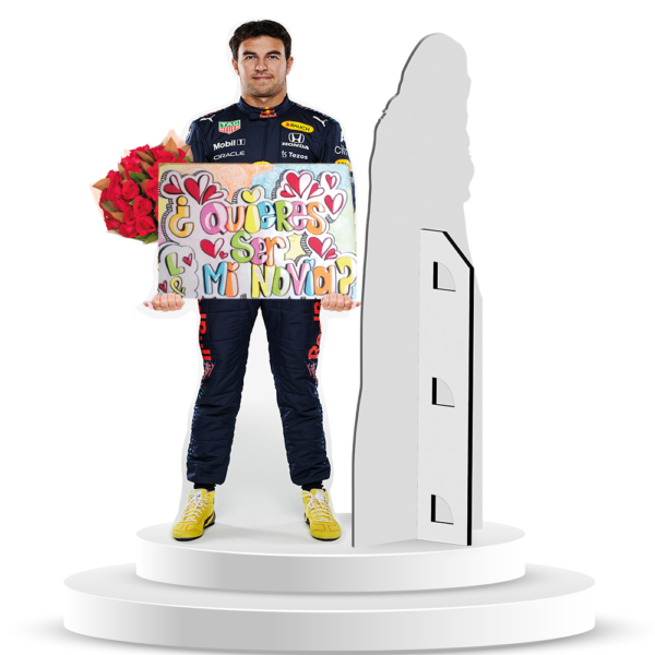 Figura De Checo Pérez Con Letrero Personalizado A Tamaño Real En coroplast