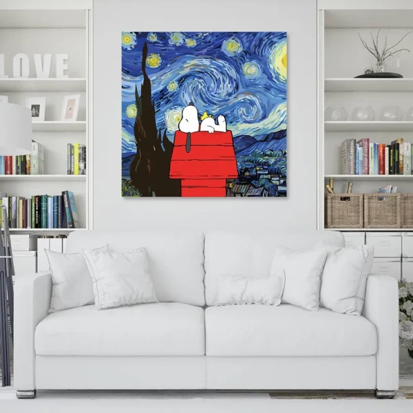 Cuadro Canvas Algodón Snoopy Charlie Brown Noche Estrellada - Imagen 2