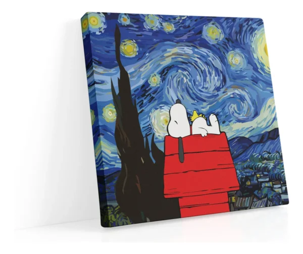 Cuadro Canvas Algodón Snoopy Charlie Brown Noche Estrellada