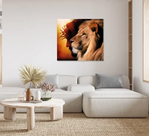 Cuadro Decorativo Religioso León De Judá Y Cristo En Canvas - Imagen 2