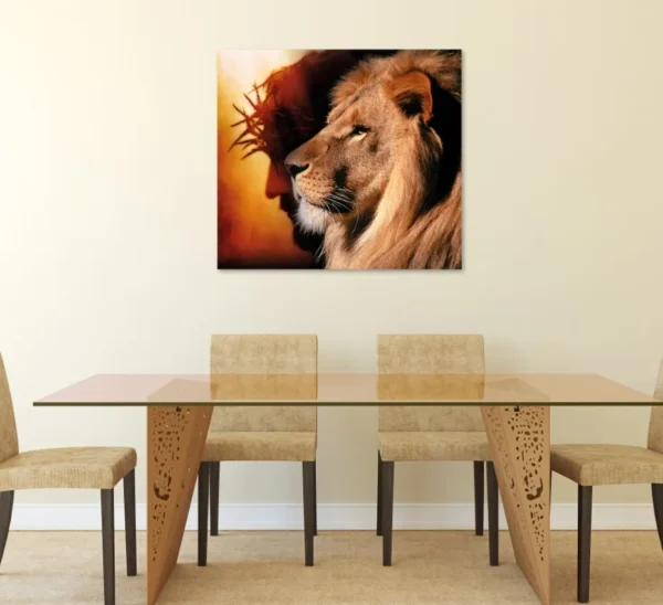 Cuadro Decorativo Religioso León De Judá Y Cristo En Canvas - Imagen 3