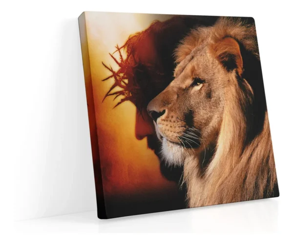 Cuadro Decorativo Religioso León De Judá Y Cristo En Canvas