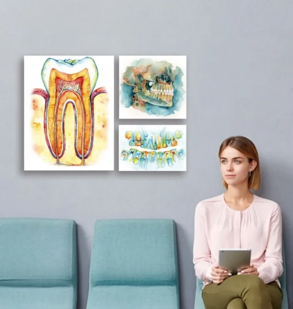 Cuadros Dentista Odontología Dientes Modernos Set En Canvas - Imagen 4