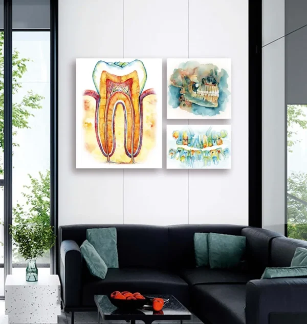 Cuadros Dentista Odontología Dientes Modernos Set En Canvas - Imagen 3