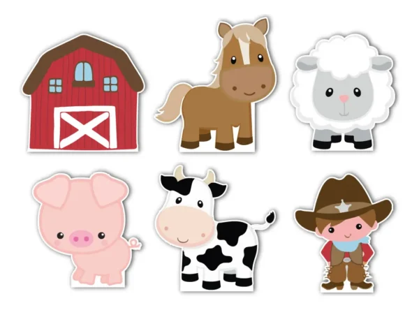 Figura De Coroplast de Animalitos Granja Infantiles Evento 6pz