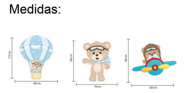 Figuras Rígidas En Coroplast Oso Aviador Evento Infantil 3pz - Imagen 2