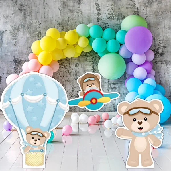 Figuras Rígidas En Coroplast Oso Aviador Evento Infantil 3pz - Imagen 4