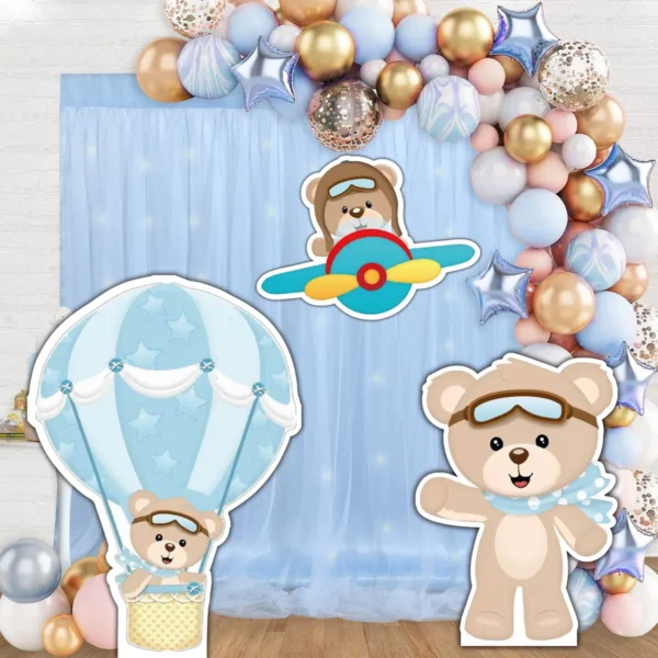 Figuras Rígidas En Coroplast Oso Aviador Evento Infantil 3pz - Imagen 3