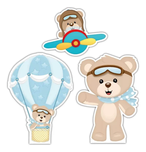 Figuras Rígidas En Coroplast Oso Aviador Evento Infantil 3pz