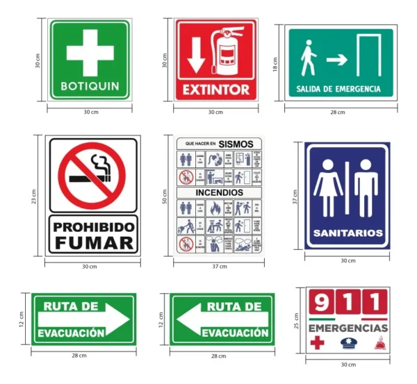 Señalamientos Protección Civil 9 Piezas Letrero Seguridad - Imagen 2