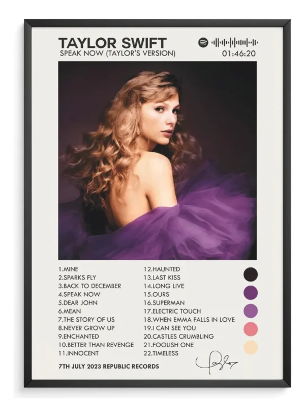 Taylor Swift Álbum Music Tracklist Cuadro Con Marco