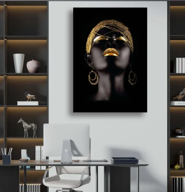 Cuadro Canvas Decorativo Mujer Africana Turbante Dorado Hd - Imagen 2