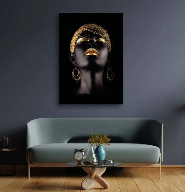 Cuadro Canvas Decorativo Mujer Africana Turbante Dorado Hd - Imagen 3