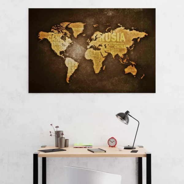 Cuadro Canvas Vintage Mapa Mundial Para Oficina O Recamara - Imagen 2