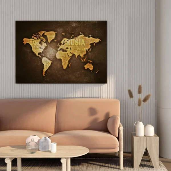 Cuadro Canvas Vintage Mapa Mundial Para Oficina O Recamara - Imagen 3