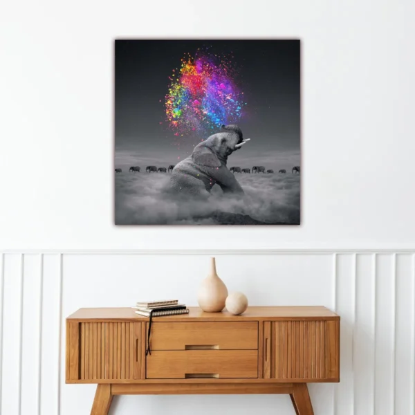 Cuadro Elefante Colores Moderno En Lienzo Canvas - Imagen 3