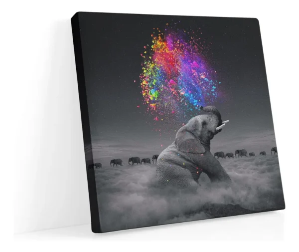 Cuadro Elefante Colores Moderno En Lienzo Canvas