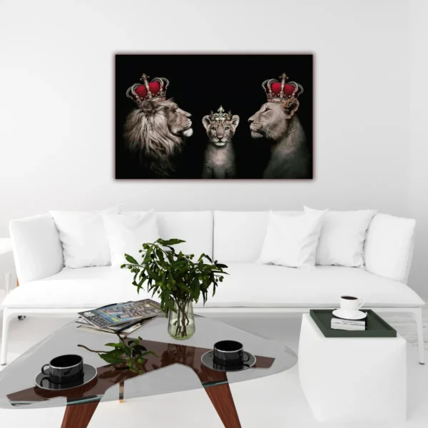 Cuadro Elegante Familia Leones En Canvas Decorativo Moderno - Imagen 3