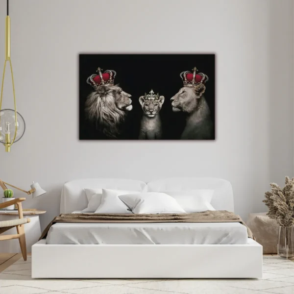 Cuadro Elegante Familia Leones En Canvas Decorativo Moderno - Imagen 2