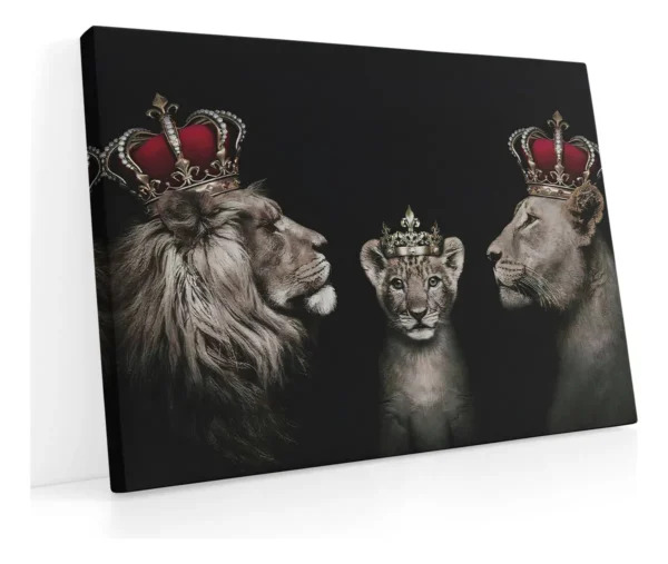 Cuadro Elegante Familia Leones En Canvas Decorativo Moderno