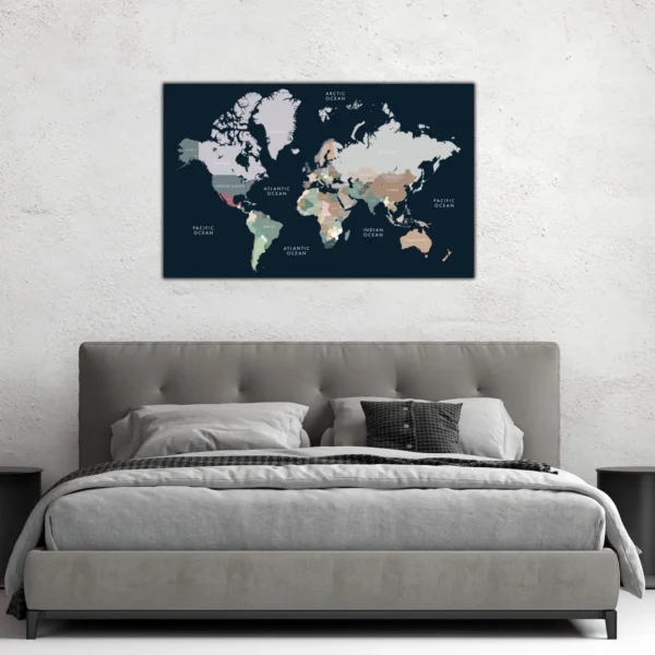 Cuadro Mapa Mundial Con Capitales En Lienzo Para Oficina - Imagen 2