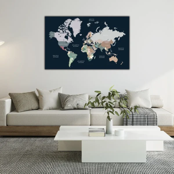 Cuadro Mapa Mundial Con Capitales En Lienzo Para Oficina - Imagen 4