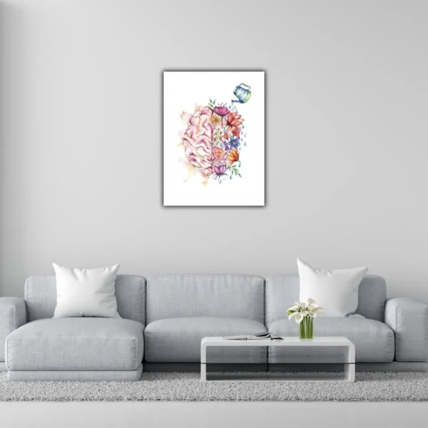 Cuadro Minimalista Cerebro Floral Colorido Para Consultorio - Imagen 2