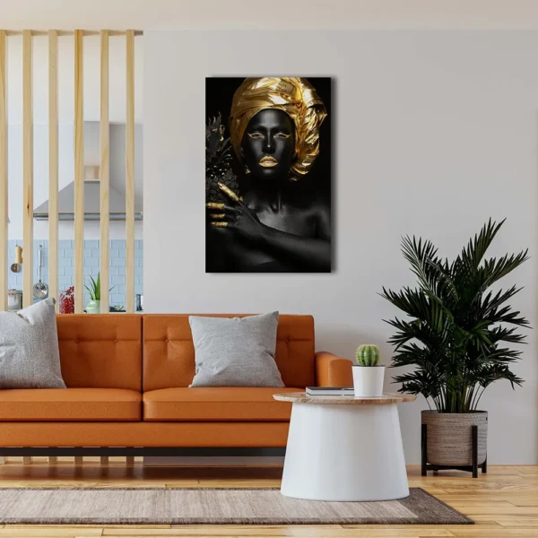 Cuadro Mujer Africana Dorado Negro Canvas Grueso Calidad Hd - Imagen 2