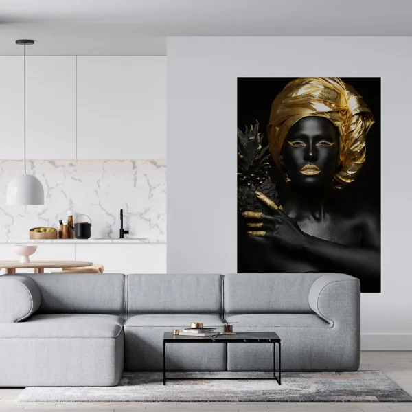 Cuadro Mujer Africana Dorado Negro Canvas Grueso Calidad Hd - Imagen 3