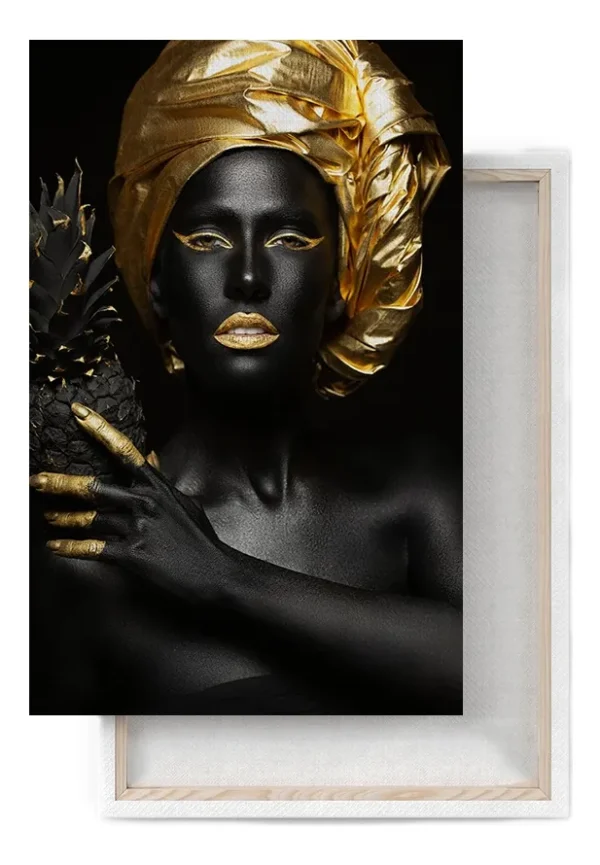 Cuadro Mujer Africana Dorado Negro Canvas Grueso Calidad Hd