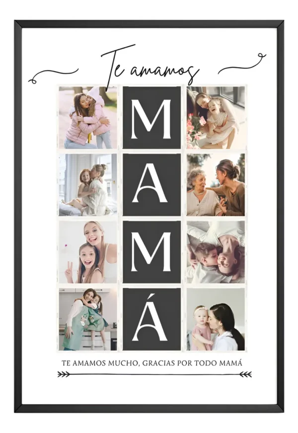 Cuadro Personalizado Collage Fotos Con Marco Mama Regalo