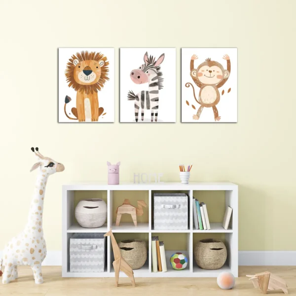Set Cuadros Animalitos Infantiles Leon Chango Elefante 3pza Bebe - Imagen 2