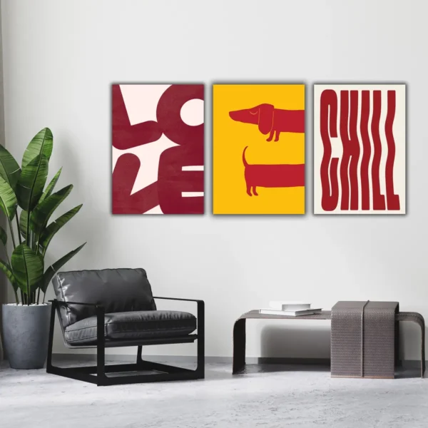 Cuadros Canvas Minimalistas Perro Salchicha Con Frase 3pzas - Imagen 2