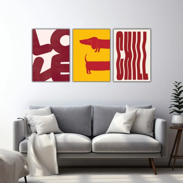 Cuadros Canvas Minimalistas Perro Salchicha Con Frase 3pzas - Imagen 3