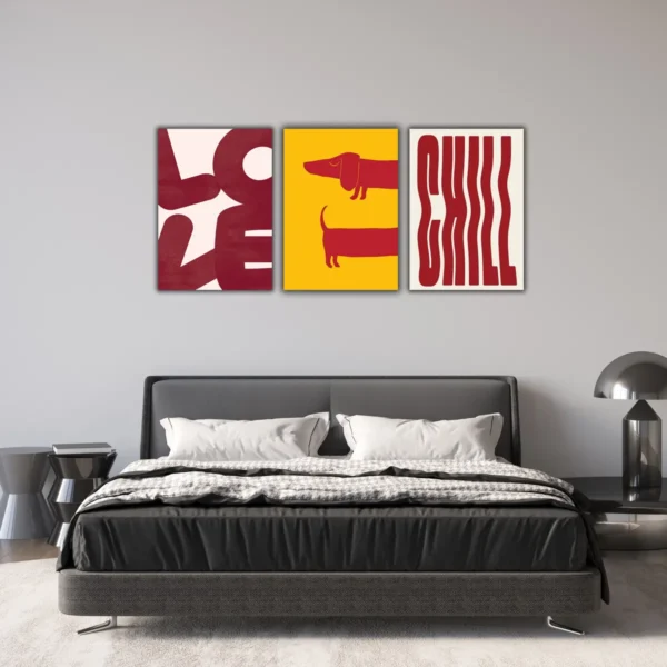 Cuadros Canvas Minimalistas Perro Salchicha Con Frase 3pzas - Imagen 4