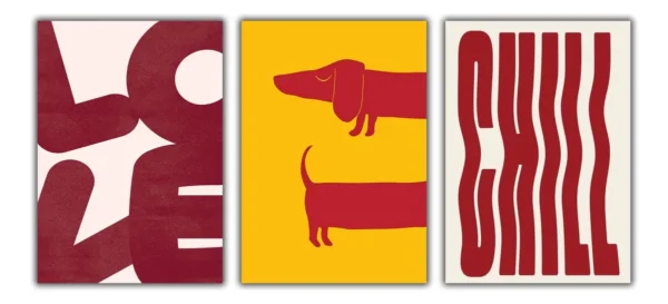 Cuadros Canvas Minimalistas Perro Salchicha Con Frase 3pzas