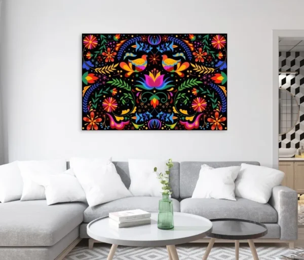 Cuadros Decorativo Arte Mexicano Huichol Otomí Lienzo Canvas - Imagen 2