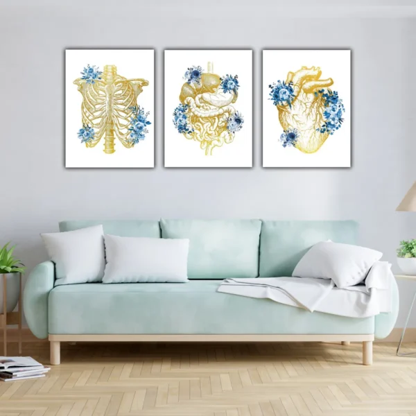 Cuadros Decorativos Consultorio Médico Órganos Con Flores - Imagen 3
