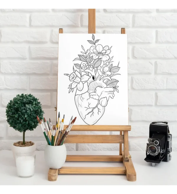 Cuadros Para Pintar Con Diseño Corazon Minimalista Con Flor - Imagen 2