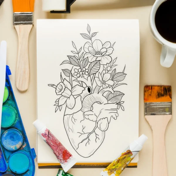 Cuadros Para Pintar Con Diseño Corazon Minimalista Con Flor - Imagen 3