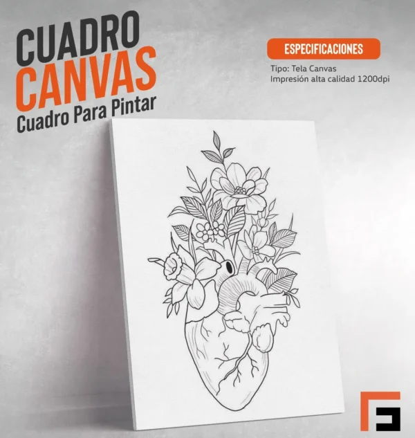 Cuadros Para Pintar Con Diseño Corazon Minimalista Con Flor - Imagen 4