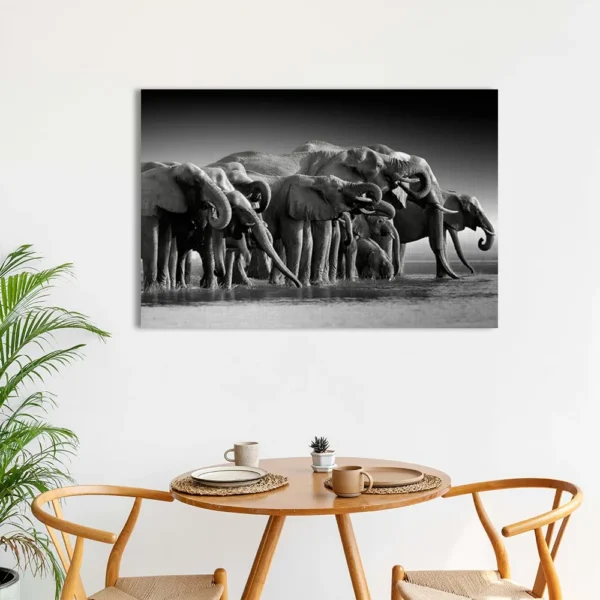 Familia De Elefantes Caminado Canvas Grueso Cuadro - Imagen 2