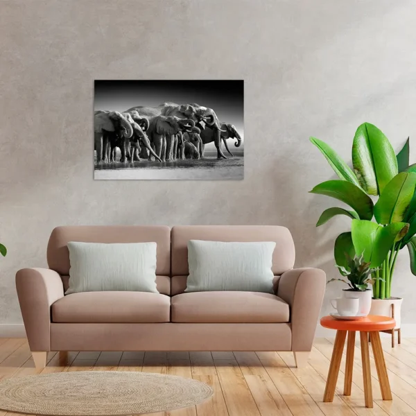 Familia De Elefantes Caminado Canvas Grueso Cuadro - Imagen 3