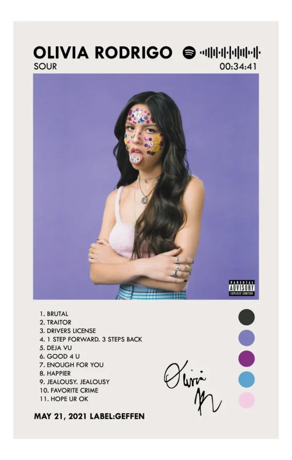 Poster Olivia Rodrigo Álbum Music Tracklist Varios Modelos - Imagen 2