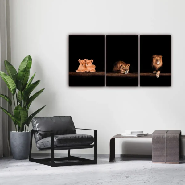 Set 3 Cuadros Elegante Familia De Leones En Canvas - Imagen 2