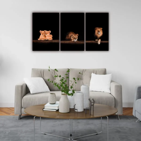 Set 3 Cuadros Elegante Familia De Leones En Canvas - Imagen 4