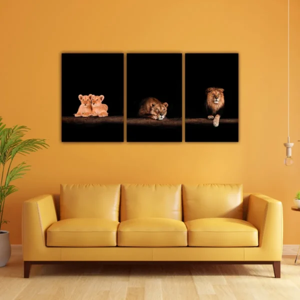 Set 3 Cuadros Elegante Familia De Leones En Canvas - Imagen 3