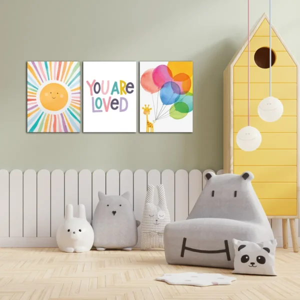 Set 3 Cuadros Infantiles Frase Personalizada Cuarto De Bebe - Imagen 2