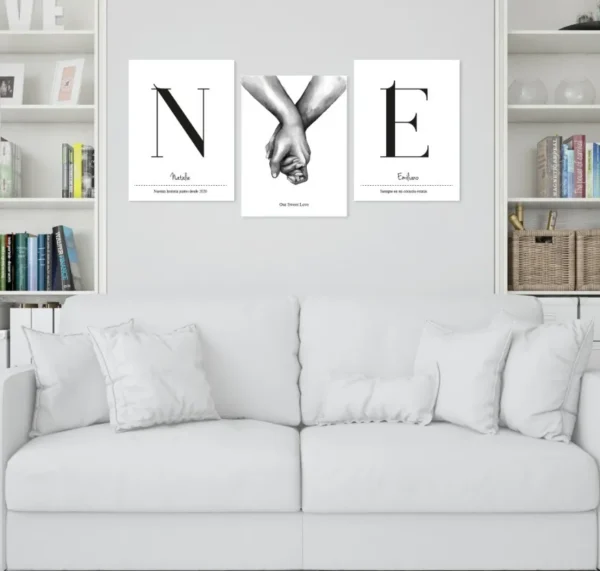 Set 3 Cuadros Manos Amor Con Inciales Y Frase Personalizado - Imagen 3