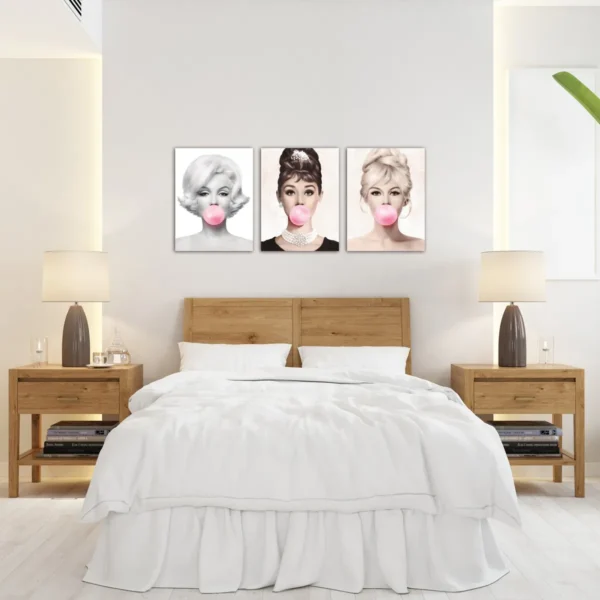 Set 3 Cuadros Marilyn Monroe Con Chicle Listo Para Colgar - Imagen 2